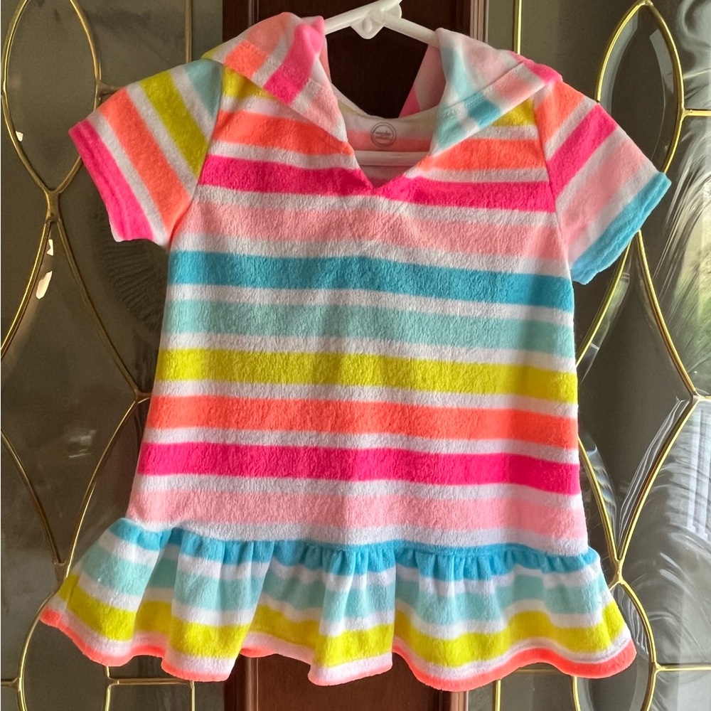 Wonder Nation Rainbow Striped Hooded Terrycloth Bathing Suit Cover-Up Size 18M
